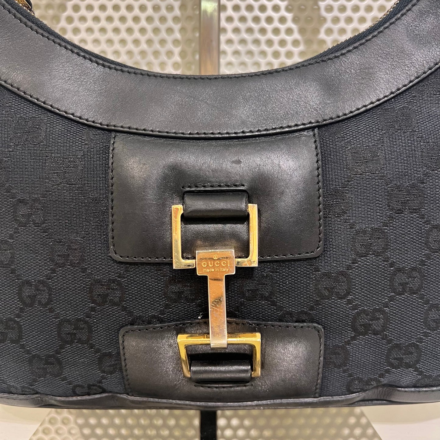 Gucci black monogram jackie shoulder bag