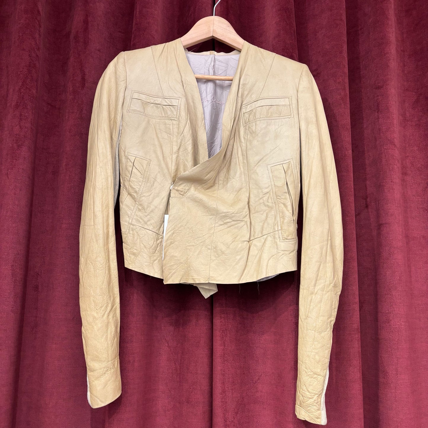 Rick Owens beige leather jacket