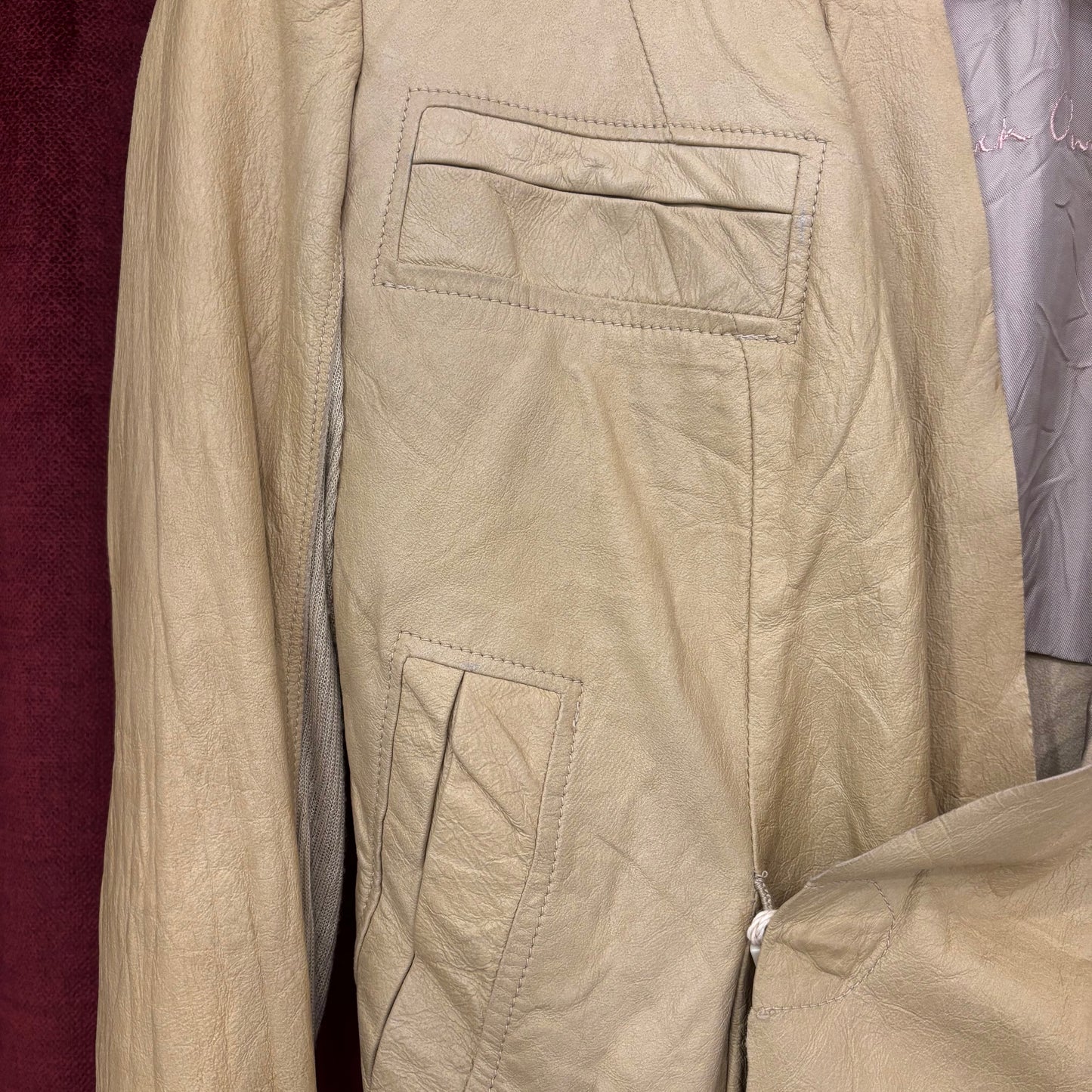 Rick Owens beige leather jacket