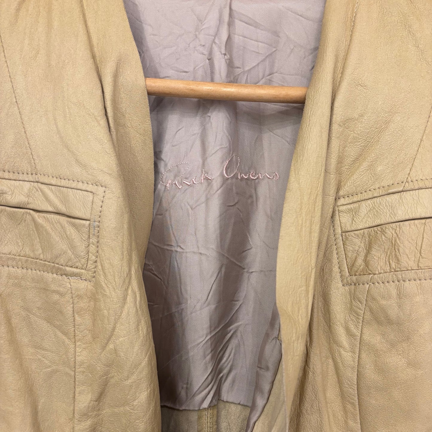 Rick Owens beige leather jacket